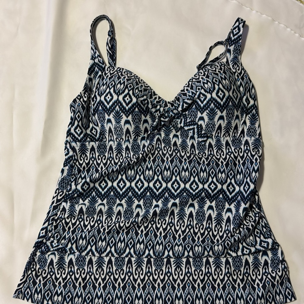 Kona Sol blue & white swim suit top. Size L - Picture 3 of 5